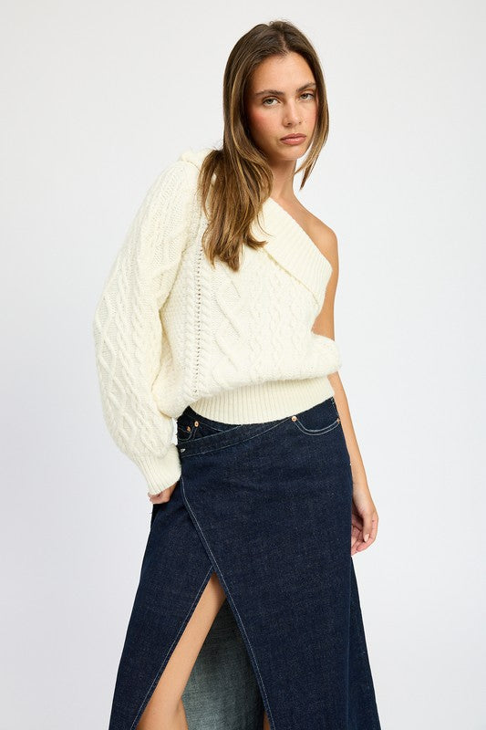 Oversized One Shoulder Sweater for Women - Cozy and Stylish Knit Pullover