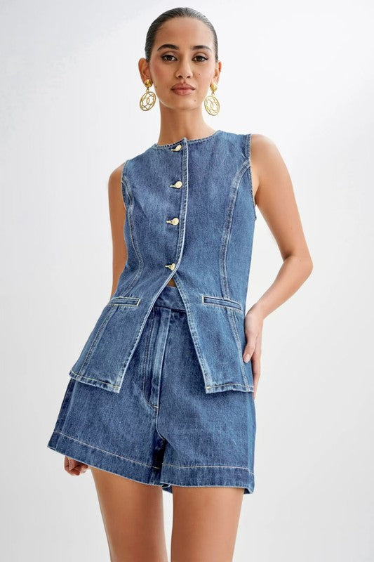 Women's Denim Two Piece Set: Casual & Stylish Outfit