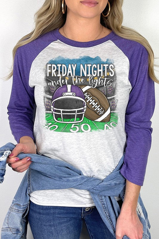 Game Day Purple Helmet Friday Nights Raglan Shirt for Sports Fans