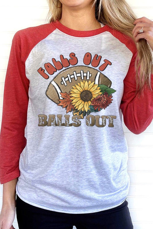 Football Sunflower Raglan Shirt - "Falls Out, Balls Out" Graphic Tee