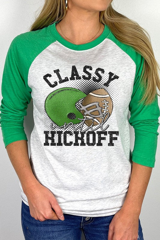 Game Day Green Raglan Shirt - Classy Until Kickoff Sports Tee