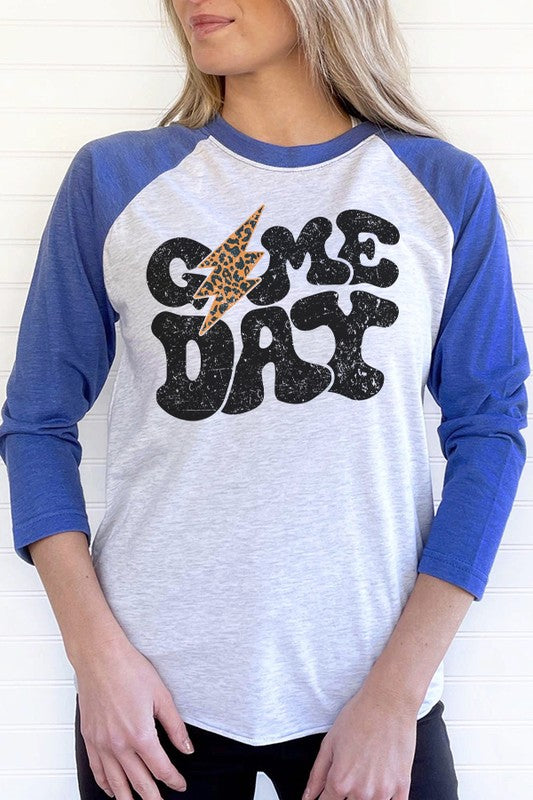 Football Game Day Leopard Bolt Raglan Tee - Stylish Sports Apparel