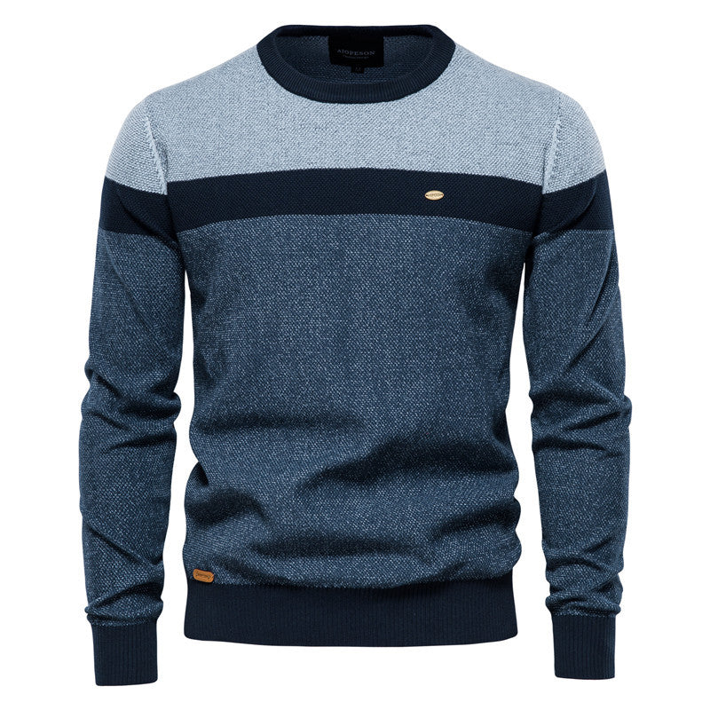 Striped Stitching Long-sleeved Men's Sweater
