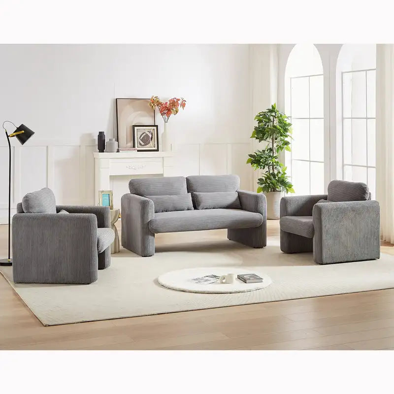 Modern Corduroy Sofa Set (60"+2x33"): Living Room, Apartment, Office Furniture