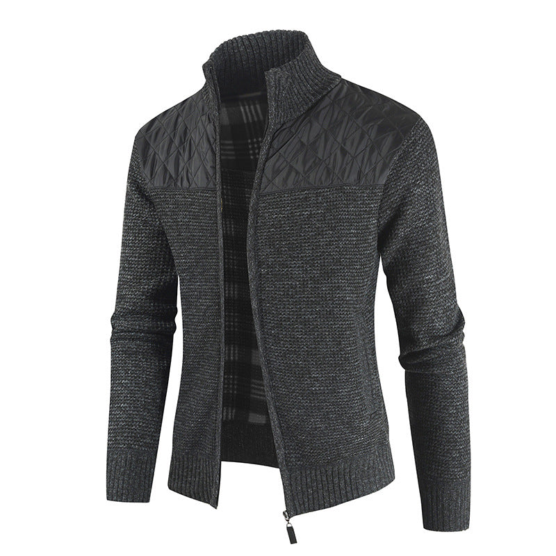Men's Fleece-Lined Thickened Stitching Casual Cardigan Sweater