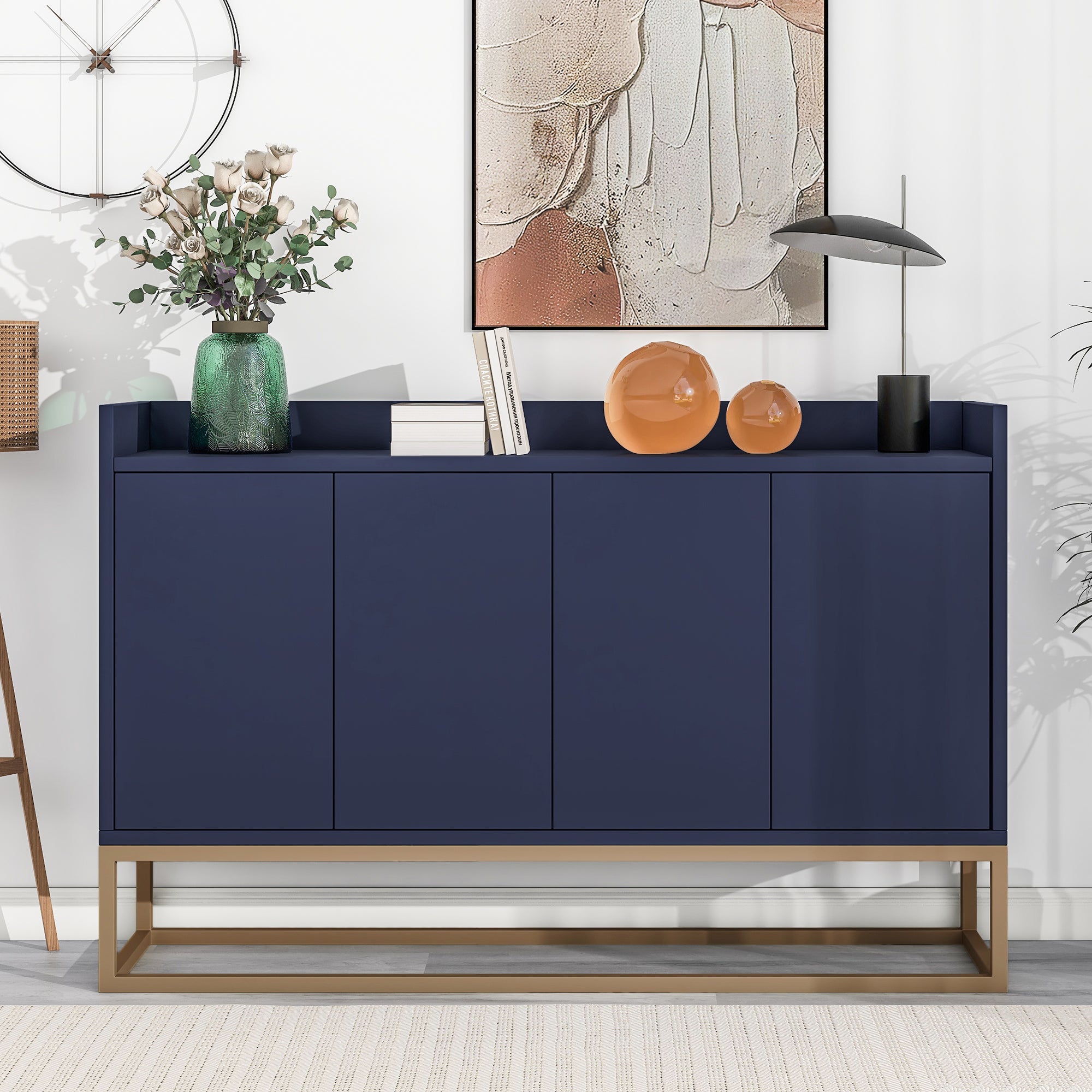 Modern Sideboard Buffet Cabinet with Large Storage - Navy Blue for Dining Room, Entryway