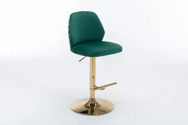 Modern Velvet Bar Stools Set of 2, Adjustable Counter Height, Tufted High Back, Green & Gold - Minihomy