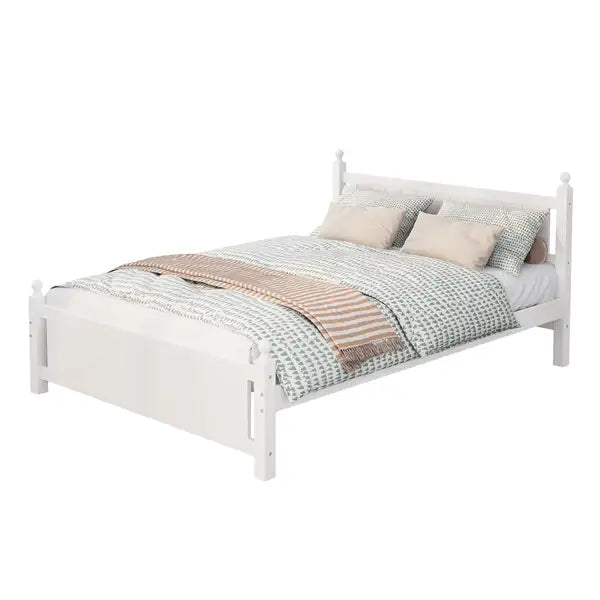 Queen Size Solid Wood Platform Bed Frame - No Box Spring Needed - White - Kids, Teens & Adults