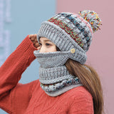 Thick Warm Fleece Inside Knitted Hat Scarf Set 3pcs Winter Hats