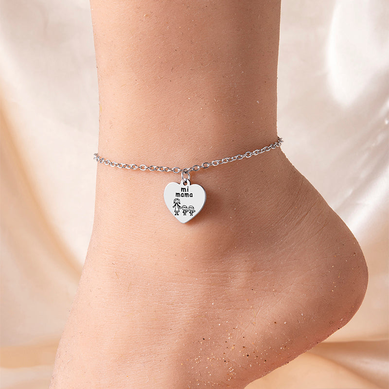 Peach Heart Pendant Anklet Silver Stainless Steel