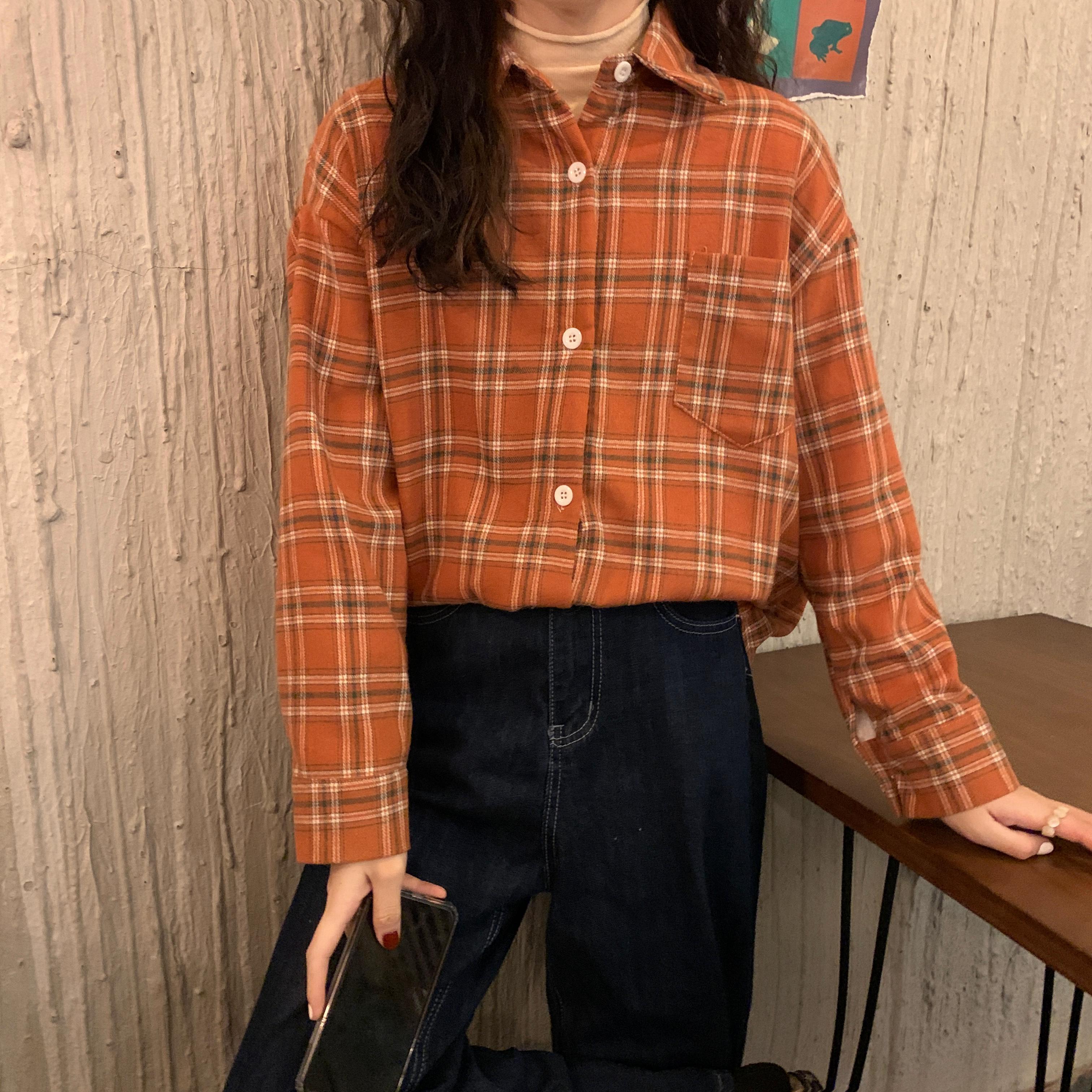 Retro plaid shirt women