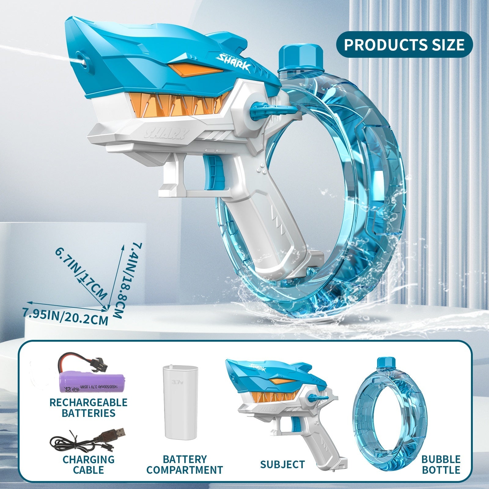 Shark Electric Water Toys for Kids - Automatic Continuous Water Spray, Large Capacity Beach Toy