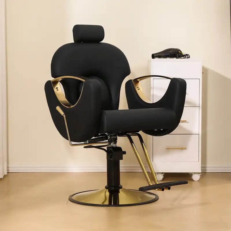 Heavy Duty Hydraulic Reclining Barber Chair - 360° Swivel, Black