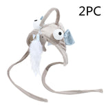 Funny Cat Toy Stick with Feather Head Wearing Design - Gray Big Eye Pet Toy