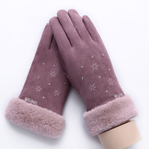 Winter Female Lace Warm Cashmere Three Ribs Cute Bear Mittens Double thick Plush