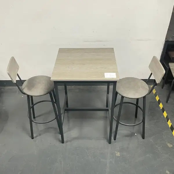 Grey Bar Table Set with 2 Stools, PU Soft Seat & Backrest, 23.62" W x 35.43" H - Minihomy