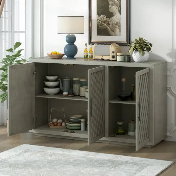 TREXM Retro 3-Door Sideboard with Adjustable Shelves - Antique Gray for Kitchen, Dining Room & Living Room