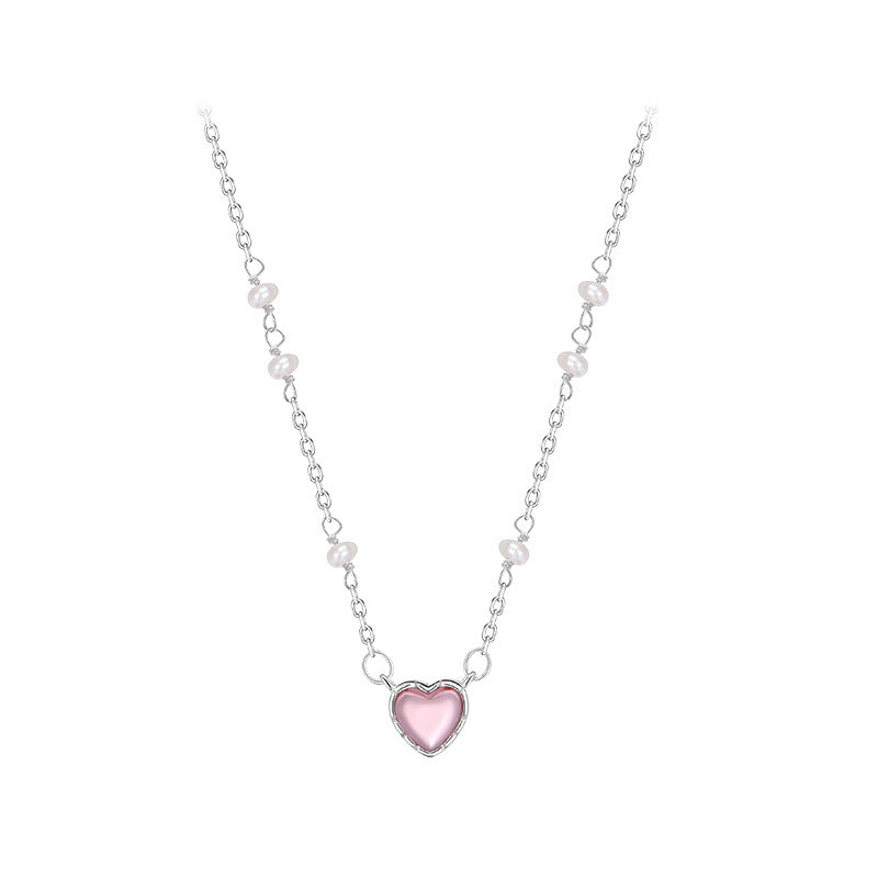 925 Silver Plated Heart Necklace Female Pearl Advanced - Minihomy