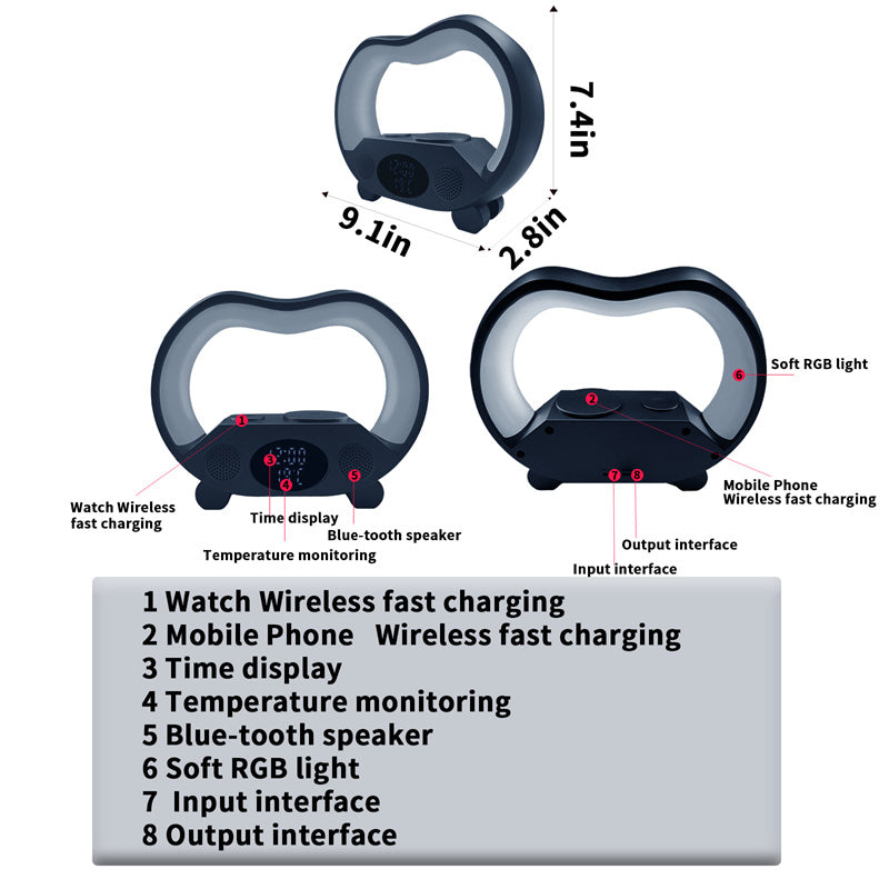 6-in-1 Smart Table Lamp: Bluetooth Speaker, Wireless Charger, Night Light, Remote Control & More - Minihomy