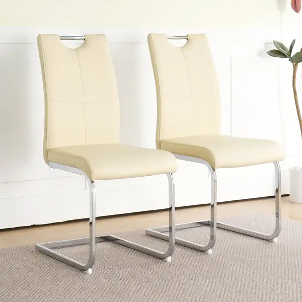 Modern PU Dining Chairs with Electroplated Metal Legs (Set of 2) - Kitchen, Living Room, Bedroom