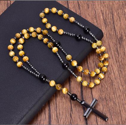 Natural Stone Cross Pendant Necklace