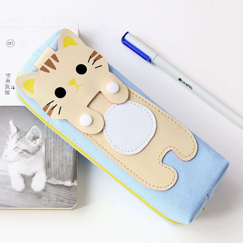 Korean version of the cute and simple creative cat cartoon canvas pencil bag - Minihomy