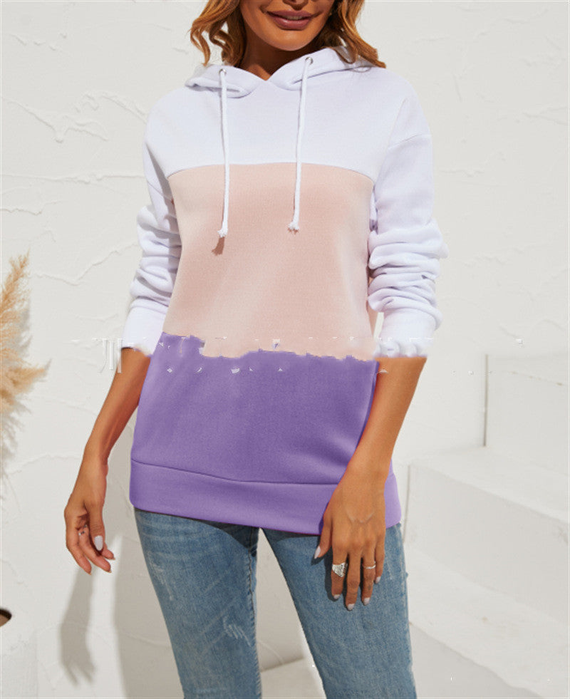 Colored Hooded Sweatshirt Long Sleeve Top