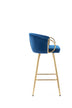 26 Inch Velvet Bar Stools Set of 2, Chrome Footrest, Golden Legs, Blue - Minihomy