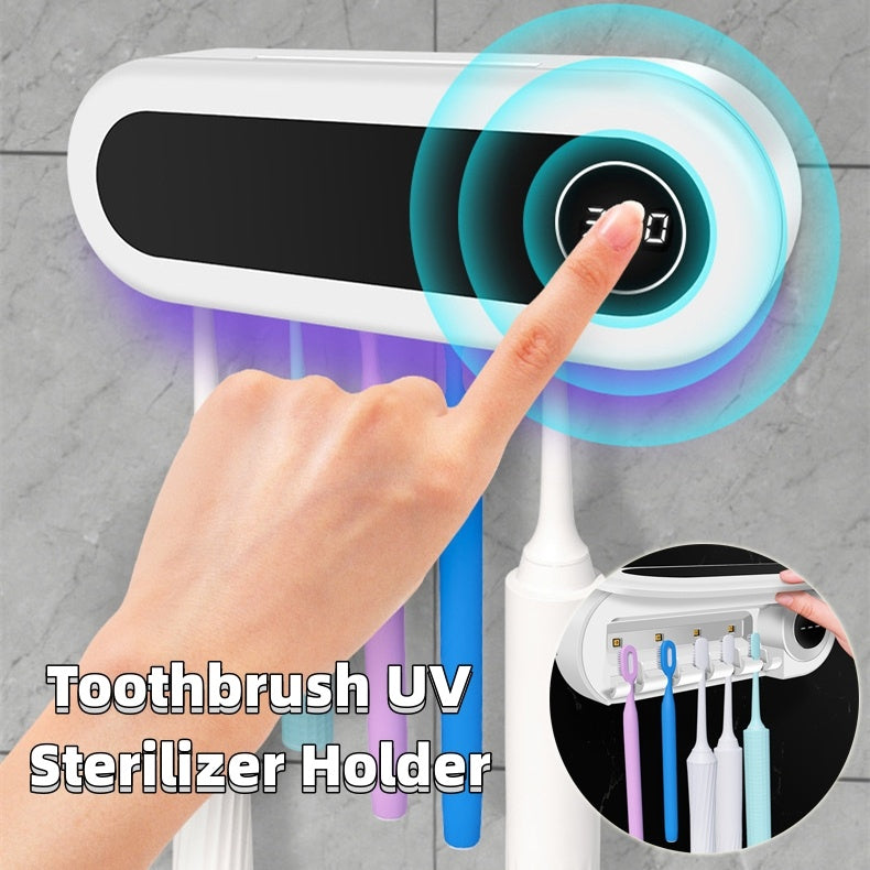 Smart Toothbrush Holder with UV Sterilizer, Toothpaste Dispenser & Squeezer - Wall Mounted Bathroom Organizer