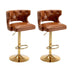 Brown Leather Bar Stools with Back & Footrest - Counter Height (Set of 2) - Minihomy