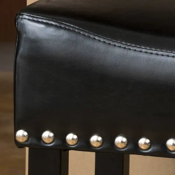 Black Leather Counter Stools (Set of 2), 26" Backless, Modern Design - Minihomy