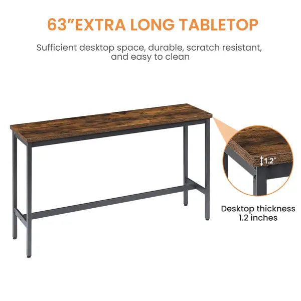 Industrial Bar Table Set with 3 Stools - Rustic Brown & Black, 63" Kitchen Breakfast Table - Minihomy