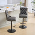 A&A Furniture Black Swivel Barstools, Adjustable Height 25-33", Tufted Back, Set of 2 - Minihomy