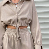 Women's Cotton Linen Long Sleeve Blouse Bud Skirt Two-piece Suit