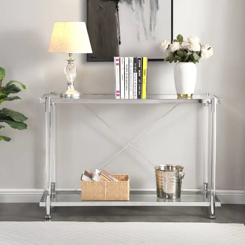 Modern Chrome Glass Sofa Table & Console Table for Living Room