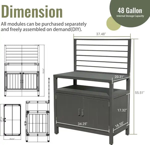 Outdoor Kitchen Island with Storage - Aluminum Grill Cabinet with Cover for Deck, Patio, Backyard - Minihomy