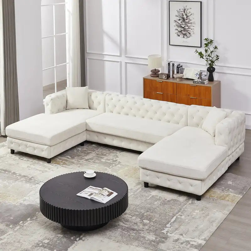 Modern Chenille U-Shaped Sectional Sofa with Chaise & Pillows (126")