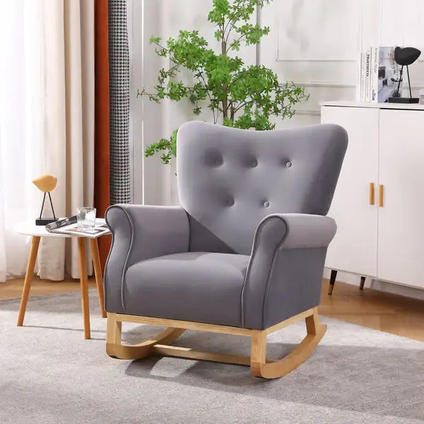 Grey Upholstered Rocking Chair - Modern Nursery, Kids & Living Room Accent Chair