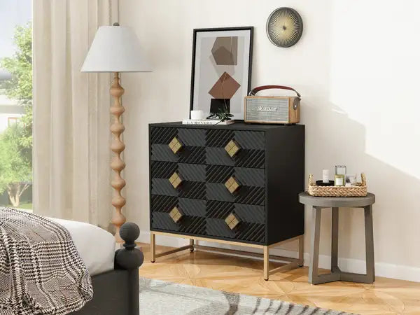 Modern 3-Drawer Storage Cabinet & Dresser with Embossed Pattern