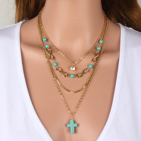 Boho Turquoise Cross Chic Necklace