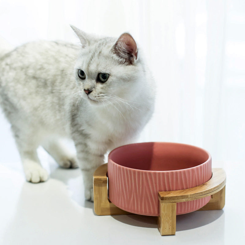 Ceramic Cat Food Bowl with Drinking Bowl for Cats