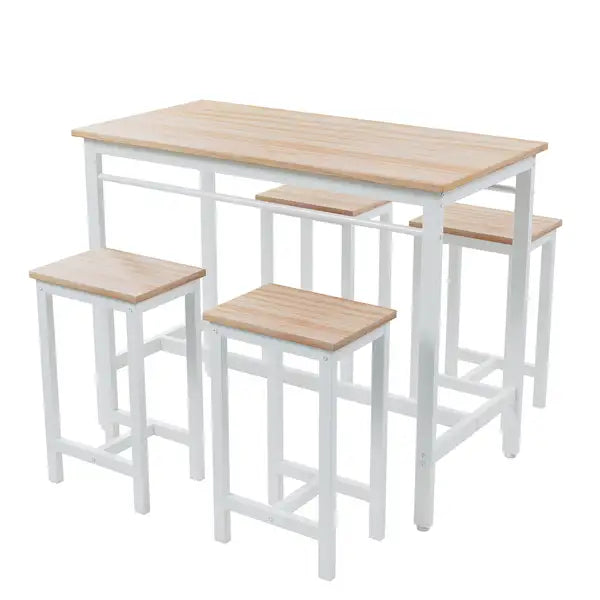 5-Piece Modern Kitchen Table Set with Bar Stools - White Oak, Metal Frame, 47.5" L - Minihomy