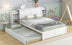 Full Size Platform Bed with Pull Out Shelves & Twin Trundle - White - Minihomy