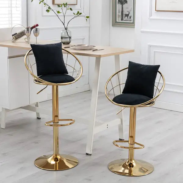 Luxury Gold Plated Velvet Bar Stools (Set of 2) - Adjustable Height