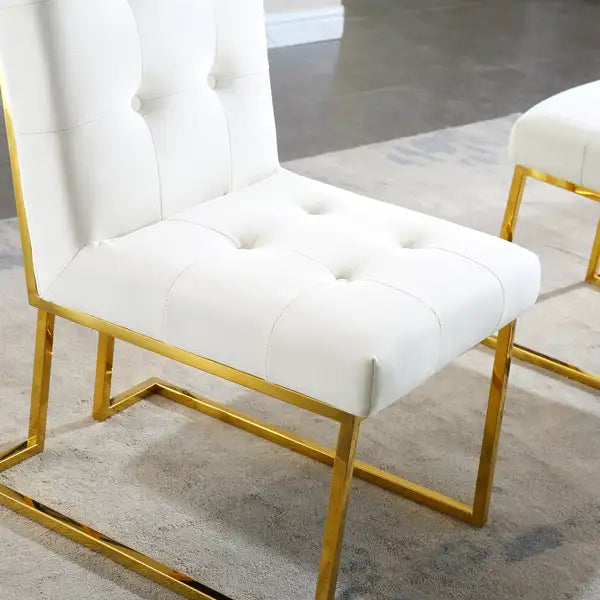 Velvet Dining Chairs Set of 2 - Tufted, Gold Legs