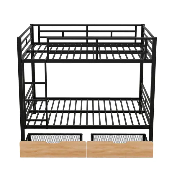 Full Size Metal Convertible Bunk Bed with 2 Drawers - Black - Minihomy