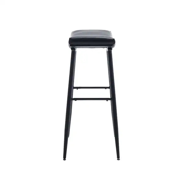 Counter Height Bar Stools Set of 2 - PU Upholstered, Black, with Footrest - Minihomy