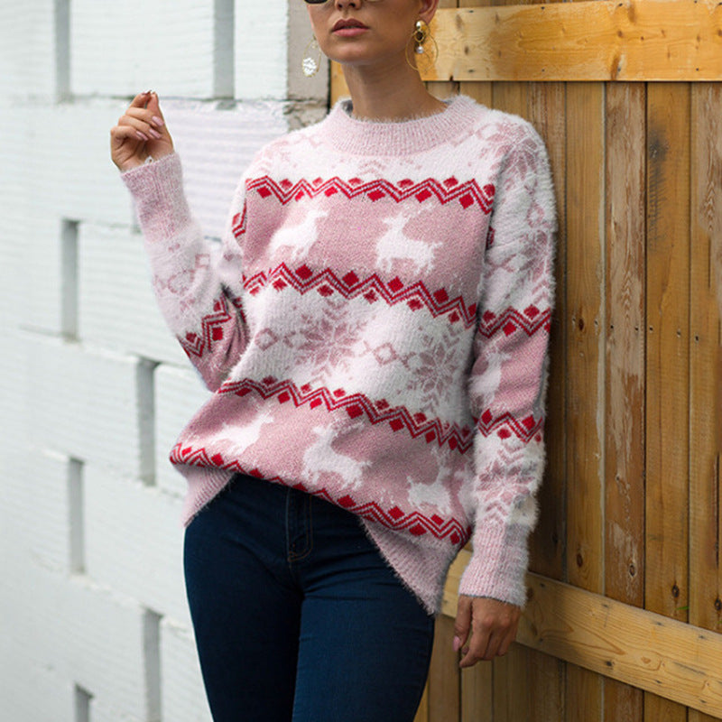 Snowflake deer pullover woman