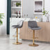 Adjustable Bar Stools Set of 2, Grey Velvet & Gold Legs, Swivel Chrome Base - Minihomy