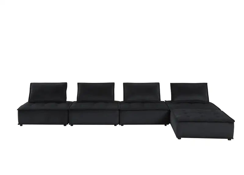 Anna 5-Piece Black Velvet Sofa & Loveseat Set (120")